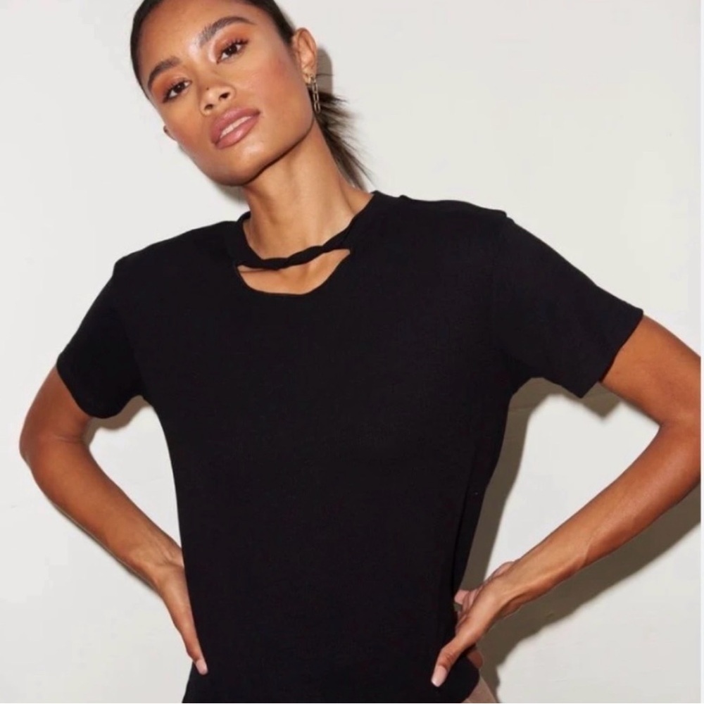 LNA REVOLVE Black Cutout Neckline Short Sleeve Tee